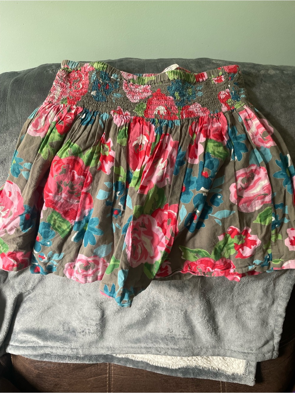 Mini boden Floral Smocked Waist Skirt - Pink & Blue Floral sz 11/12